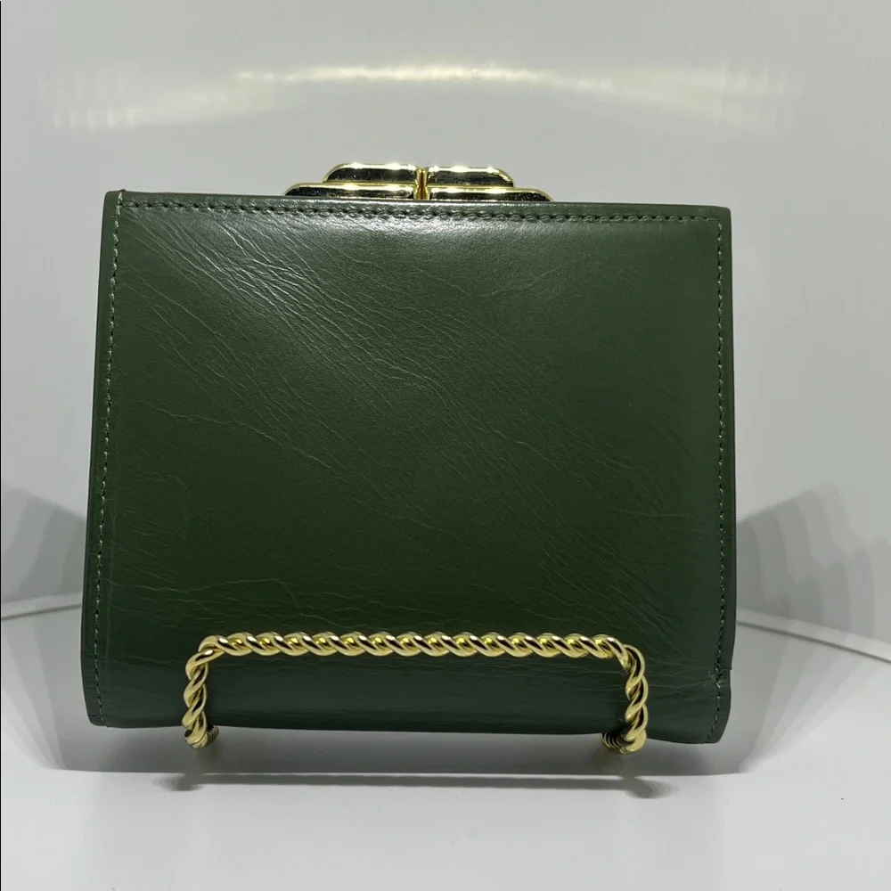 vintage Givenchy green leather kiss lock wallet